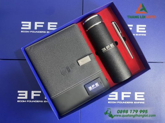Giftset VIP (Sổ Đa Năng+Bình+Bút) In Khắc Logo EFE Làm Quà Tặng