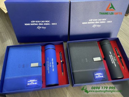 Giftset (Sổ Đa Năng+Bình+Bút) In Khắc Tên Lớp K20 Cao Học