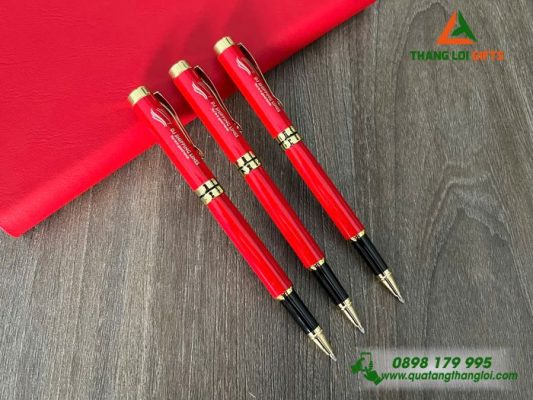 Bút Ký Kim Loại Nắp Màu Đỏ Khắc Logo Làm Qùa Tặng Doanh Nghiệp