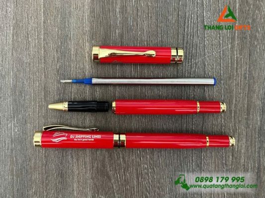 Bút Ký Kim Loại Nắp Màu Đỏ Khắc Logo Làm Qùa Tặng Doanh Nghiệp