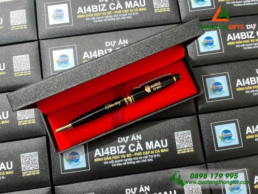 Bút Ký Kim Loại Xoay Khắc Logo Doanh Nghiệp AI4BIZ Cà Mau