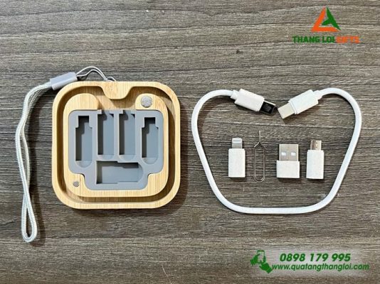 Hộp Cáp Sạc Đa Năng Gỗ - In Logo Doanh Nghiệp RICONS