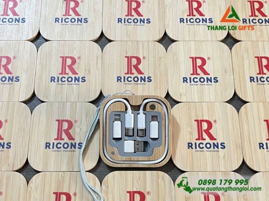 Hộp Cáp Sạc Đa Năng Gỗ - In Logo Doanh Nghiệp RICONS