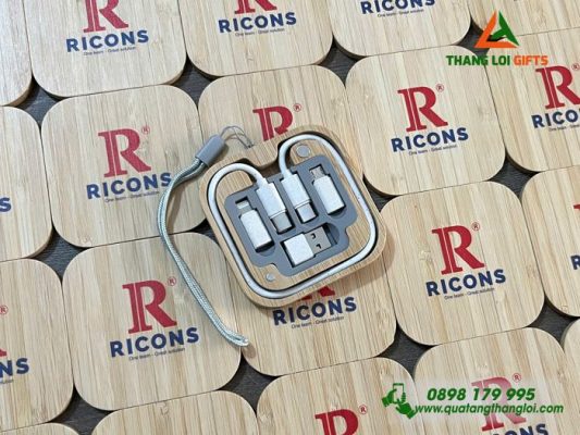 Hộp Cáp Sạc Đa Năng Gỗ - In Logo Doanh Nghiệp RICONS
