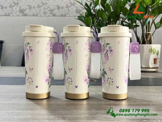 Ly Giữ Nhiệt Hoa Violet Màu Tím - Khắc Tên Làm Quà Tặng