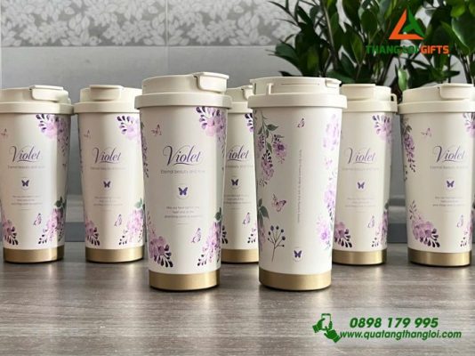 Ly Giữ Nhiệt Hoa Violet Màu Tím - Khắc Tên Làm Quà Tặng