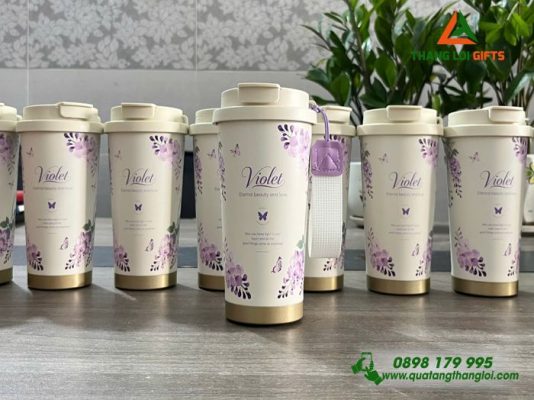 Ly Giữ Nhiệt Hoa Violet Màu Tím - Khắc Tên Làm Quà Tặng