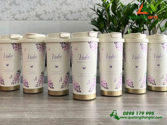 Ly Giữ Nhiệt Hoa Violet Màu Tím - Khắc Tên Làm Quà Tặng