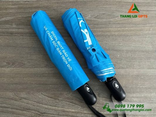 Ô Dù Cầm Tay Gấp 3 Màu Xanh - In Logo Bảo Hiểm Xã Hội Viêt Nam