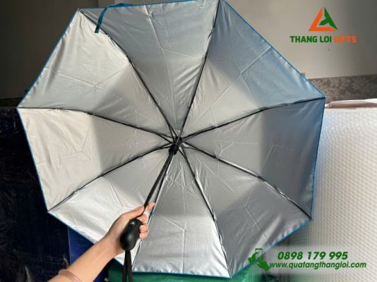 Ô Dù Cầm Tay Gấp 3 Màu Xanh - In Logo Bảo Hiểm Xã Hội Viêt Nam