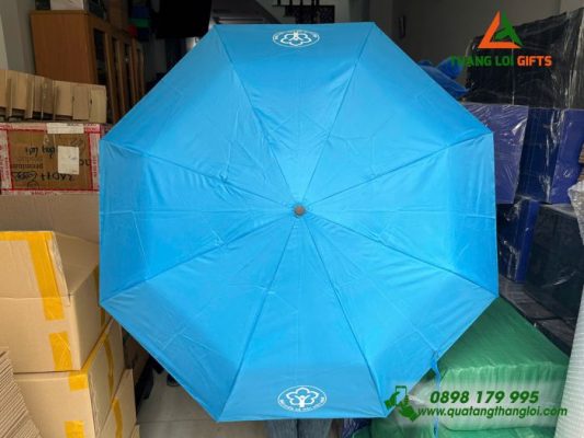 Ô Dù Cầm Tay Gấp 3 Màu Xanh - In Logo Bảo Hiểm Xã Hội Viêt Nam