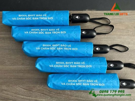 Ô Dù Cầm Tay Gấp 3 Màu Xanh - In Logo Bảo Hiểm Xã Hội Viêt Nam