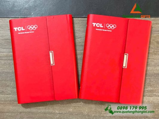 Sổ Da Bìa Còng Gập 3 Màu Đỏ - In Logo Doanh Nghiệp TCL