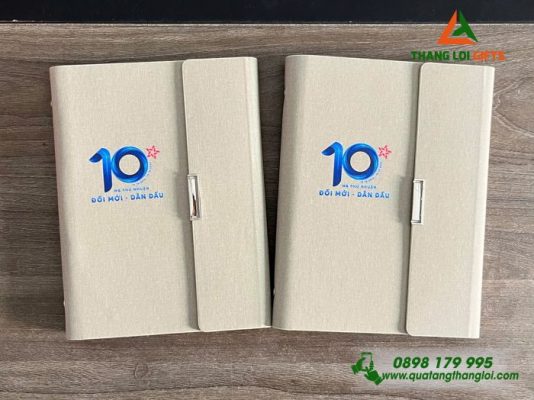 Sổ Da Bìa Còng Gập 3 - In Logo Kỷ Niệm 10 Năm Ngân Hàng MB Bank