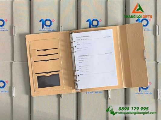 Sổ Da Bìa Còng Gập 3 - In Logo Kỷ Niệm 10 Năm Ngân Hàng MB Bank