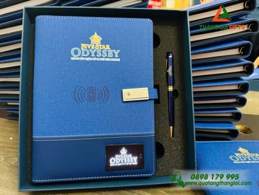 Combo (Sổ Sạc Đa Năng+Bút ) In Khắc Logo Doanh Nghiệp FIVESTAR POSEIDON