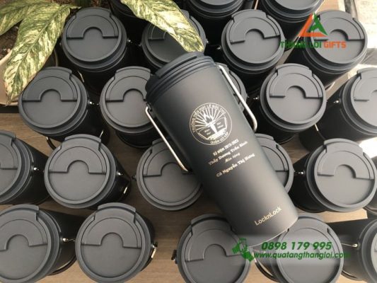 Ly Giữ Nhiệt Lock&Lock LHC4269 Màu Xanh Navy Khắc Logo Trường Tiểu Học Lê Đức Thọ