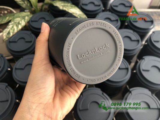 Ly Giữ Nhiệt Lock&Lock LHC4269 Màu Xanh Navy Khắc Logo Trường Tiểu Học Lê Đức Thọ