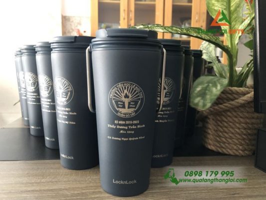 Ly Giữ Nhiệt Lock&Lock LHC4269 Màu Xanh Navy Khắc Logo Trường Tiểu Học Lê Đức Thọ
