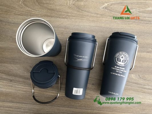 Ly Giữ Nhiệt Lock&Lock LHC4269 Màu Xanh Navy Khắc Logo Trường Tiểu Học Lê Đức Thọ