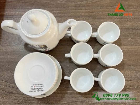 Bộ Ấm Trà Cao Cấp In Logo Sỹ Điền Hotel Làm Quà Tặng 