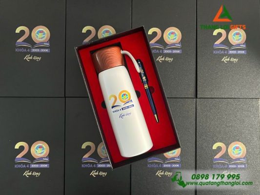 Bộ Quà Tặng (Bình+Bút) In Khắc Logo Kỷ Niệm 20 Năm Trường THPT Hà Huy Tập 