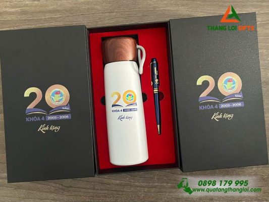Bộ Quà Tặng (Bình+Bút) In Khắc Logo Kỷ Niệm 20 Năm Trường THPT Hà Huy Tập 