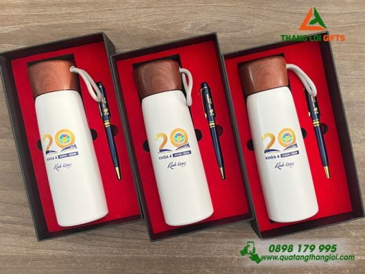 Bộ Quà Tặng (Bình+Bút) In Khắc Logo Kỷ Niệm 20 Năm Trường THPT Hà Huy Tập 