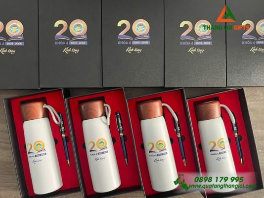 Bộ Quà Tặng (Bình+Bút) In Khắc Logo Kỷ Niệm 20 Năm Trường THPT Hà Huy Tập 