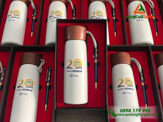 Bộ Quà Tặng (Bình+Bút) In Khắc Logo Kỷ Niệm 20 Năm Trường THPT Hà Huy Tập 