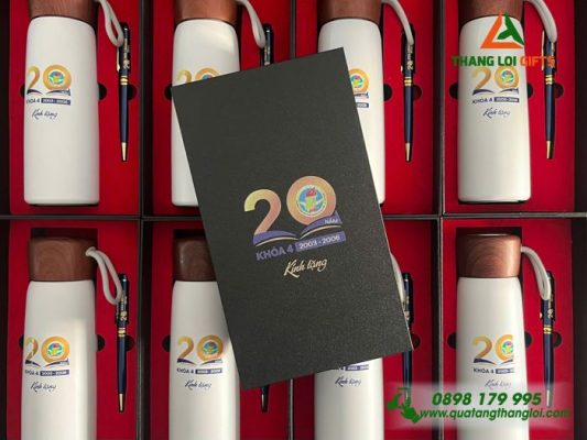 Bộ Quà Tặng (Bình+Bút) In Khắc Logo Kỷ Niệm 20 Năm Trường THPT Hà Huy Tập 