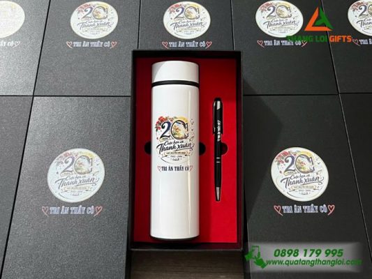 Set Quà Tặng (Bình+Bút) In Khắc Kỷ Niệm 20 Năm Trường THPT Nguyễn Hữu Huân