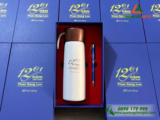 Bộ Quà Tặng (Bình+Bút) In Khắc Logo Trường THPT Phan Đăng Lưu