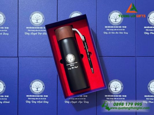 Bộ Quà Tặng (Bình+Bút) In Khắc Logo HCMC Trường Đại Học Sư Phạm TP.HCM