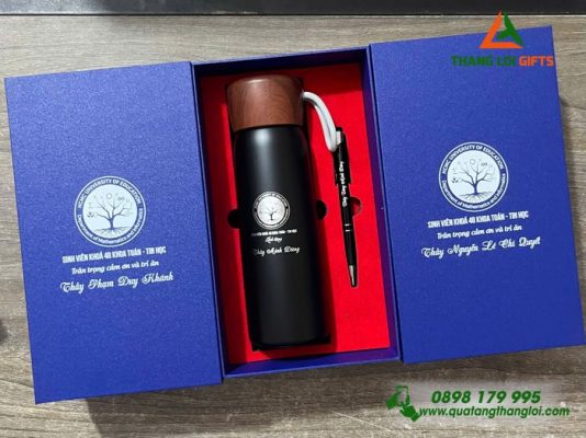 Bộ Quà Tặng (Bình+Bút) In Khắc Logo HCMC Trường Đại Học Sư Phạm TP.HCM