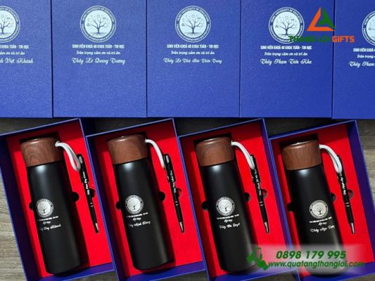 Bộ Quà Tặng (Bình+Bút) In Khắc Logo HCMC Trường Đại Học Sư Phạm TP.HCM