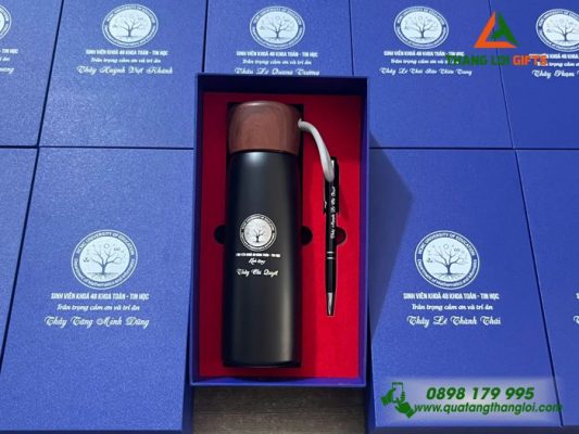 Bộ Quà Tặng (Bình+Bút) In Khắc Logo HCMC Trường Đại Học Sư Phạm TP.HCM