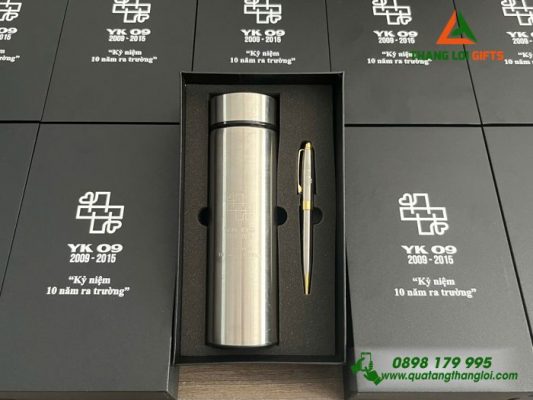 Bộ Quà Tặng (Bình+Bút) In Khắc Logo Kỷ Niệm 10 Năm Ra Trường