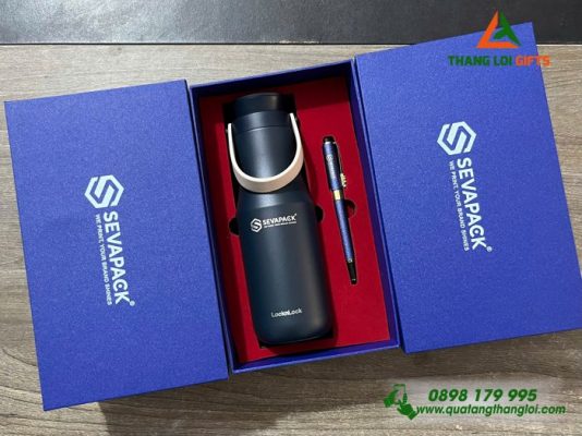 Set Quà Tặng (Bình Lock+Bút) In Khắc Logo Doanh Nghiệp SEVAPACK 