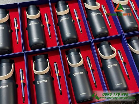Set Quà Tặng (Bình Lock+Bút) In Khắc Logo Doanh Nghiệp SEVAPACK 