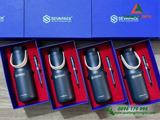 Set Quà Tặng (Bình Lock+Bút) In Khắc Logo Doanh Nghiệp SEVAPACK 