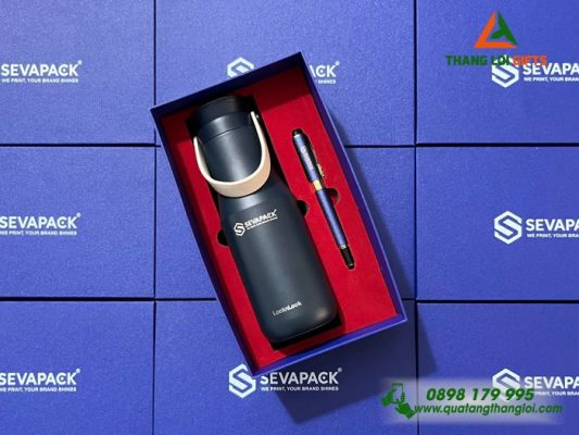 Set Quà Tặng (Bình Lock+Bút) In Khắc Logo Doanh Nghiệp SEVAPACK 