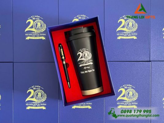 Bộ Quà Tặng (Ly+Bút) In Khắc Logo Trường THPT Trần Hưng Đạo