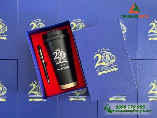 Bộ Quà Tặng (Ly+Bút) In Khắc Logo Trường THPT Trần Hưng Đạo