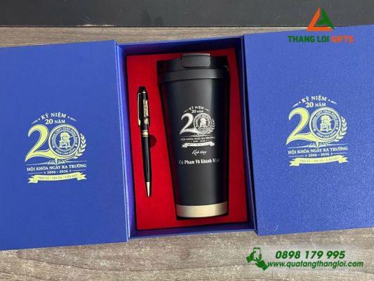 Bộ Quà Tặng (Ly+Bút) In Khắc Logo Trường THPT Trần Hưng Đạo