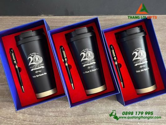 Bộ Quà Tặng (Ly+Bút) In Khắc Logo Trường THPT Trần Hưng Đạo