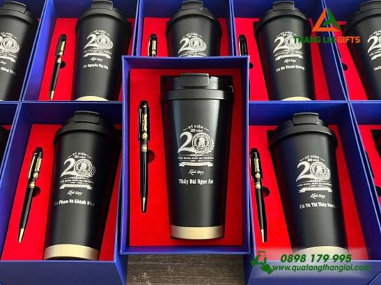 Bộ Quà Tặng (Ly+Bút) In Khắc Logo Trường THPT Trần Hưng Đạo
