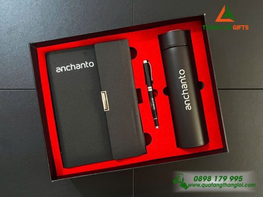 Giftset 3 món (Sổ+Bình+Bút) In Khắc Logo Doanh Nghiệp Anchanto