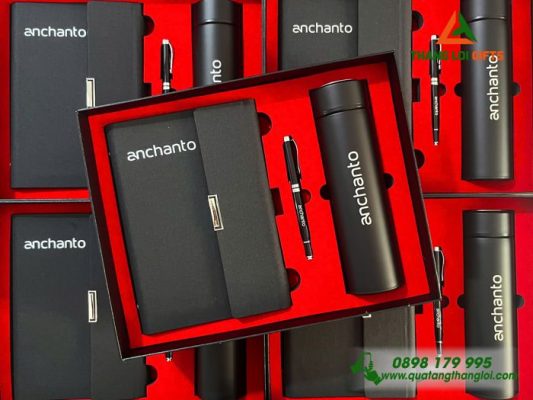 Giftset 3 món (Sổ+Bình+Bút) In Khắc Logo Doanh Nghiệp Anchanto