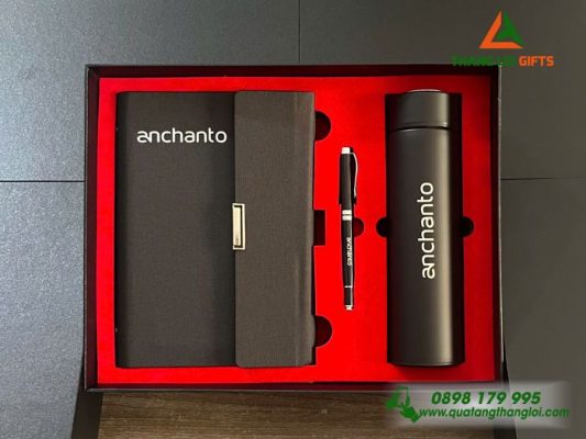 Giftset 3 món (Sổ+Bình+Bút) In Khắc Logo Doanh Nghiệp Anchanto